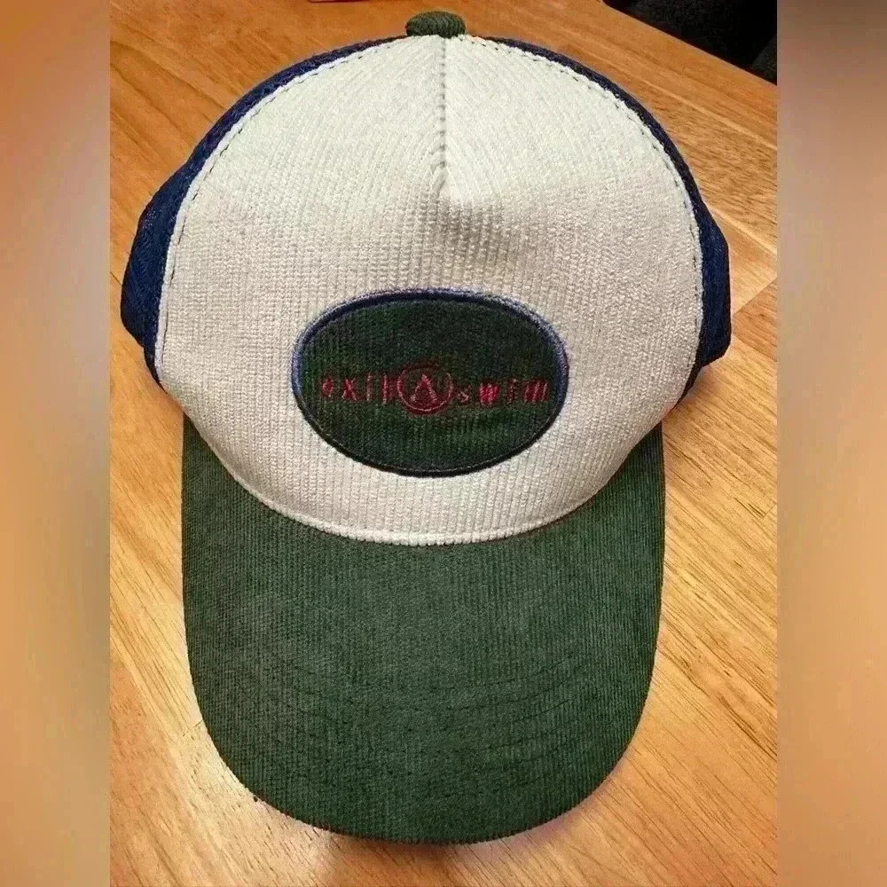 Axil Trucker Hat Blue/Green/White Corduroy Adjustable/Colorful 100% Cotton